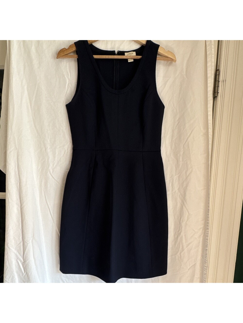 J.Crew Navy Solid A-Line Dress Round Neck Sleeveless Short Zip Size 2